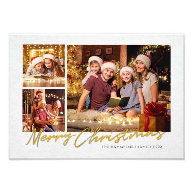 Modern Merry Christmas Family Holiday Multi Photo Print (Front)