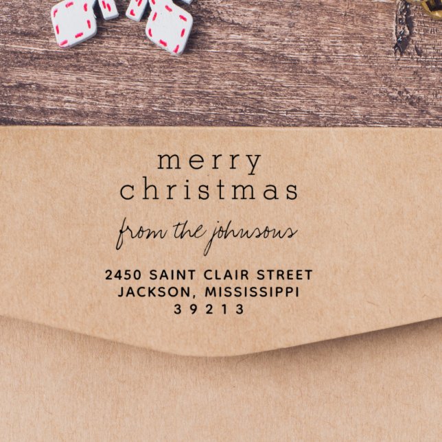 Modern Merry Christmas Family Name Greetings Self-inking Stamp (Creator Uploaded)