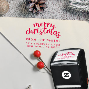 Modern Merry Christmas Family Name Return Address Self-inking Stamp