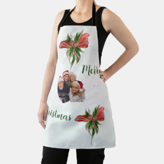 Modern merry Christmas family photo apron