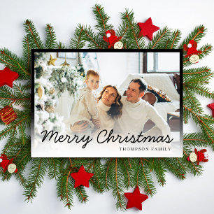 Modern Merry Christmas Family Photo   Black Holiday Card