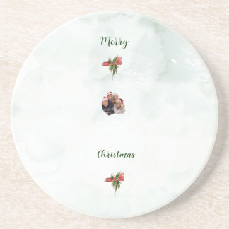 Modern merry Christmas family photo coaster