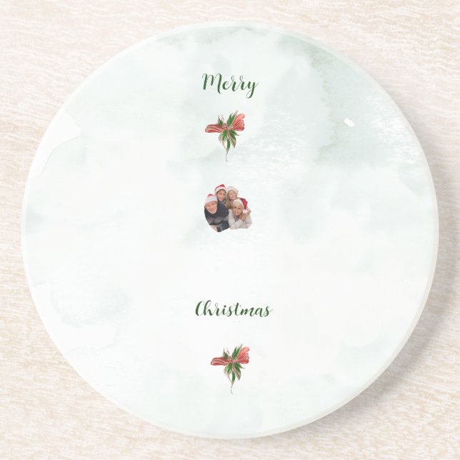 Modern merry Christmas family photo coaster  (Front)