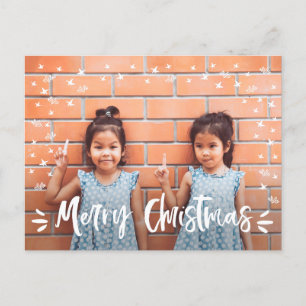 Modern Merry Christmas Family Photo Holiday Postcard