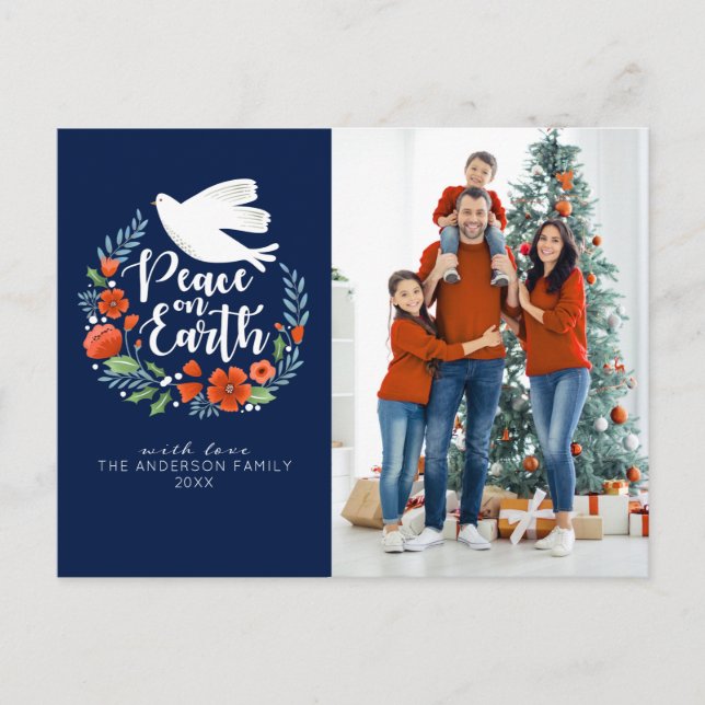 Modern Merry Christmas Family Photo Holiday Postcard (Front)
