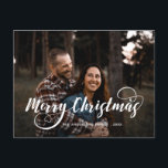 Modern Merry Christmas Family Photo Name Tartan Ho Holiday Postcard<br><div class="desc">Modern Merry Christmas Family Photo Name RED TARTAN</div>