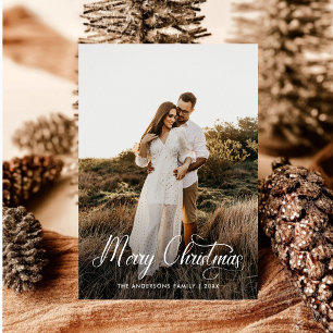 Modern Merry Christmas Family Photo plaid Tartan Holiday Card