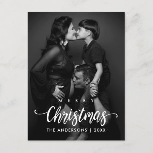 Modern Merry Christmas Family Photo Postcard