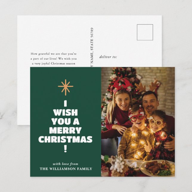 Modern Merry Christmas Family Photo Postcards (Front/Back)