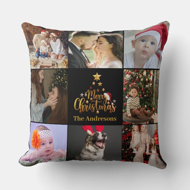 Modern Merry Christmas Family Photo Rustic  Cushion (Front)