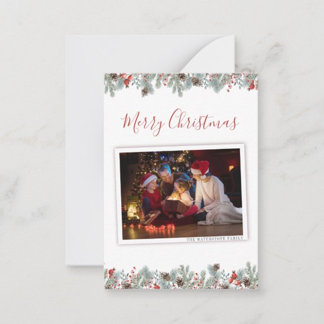 Modern Merry Christmas Family Photo Rustic Holiday Card (Front)