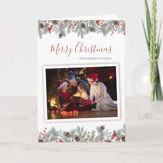 Modern Merry Christmas Family Photo Rustic Holiday Card (Front)