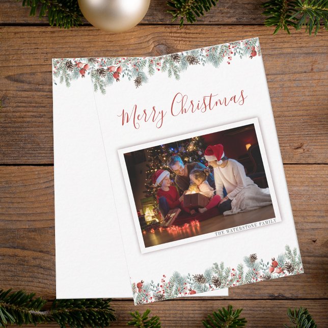 Modern Merry Christmas Family Photo Rustic Holiday Card (Modern Merry Christmas Family Photo Rustic Holiday Note Card)