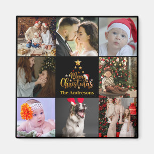 Modern Merry Christmas Family Photo Rustic  Magnet