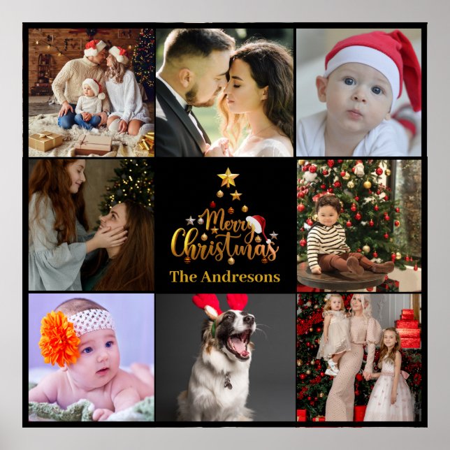 Modern Merry Christmas Family Photo Rustic  Poster (Front)