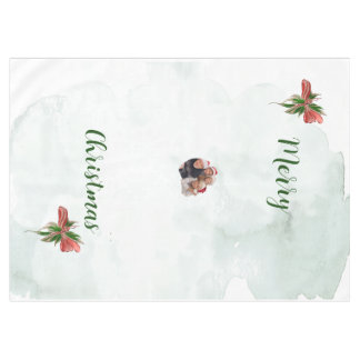 Modern merry Christmas family photo tablecloth