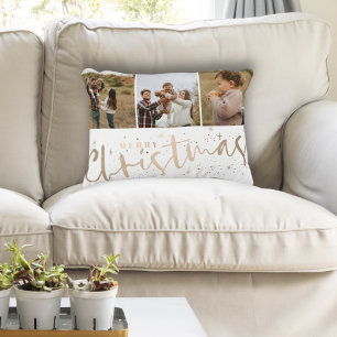 Modern Merry Christmas Faux Gold & Photo  Decorative Cushion