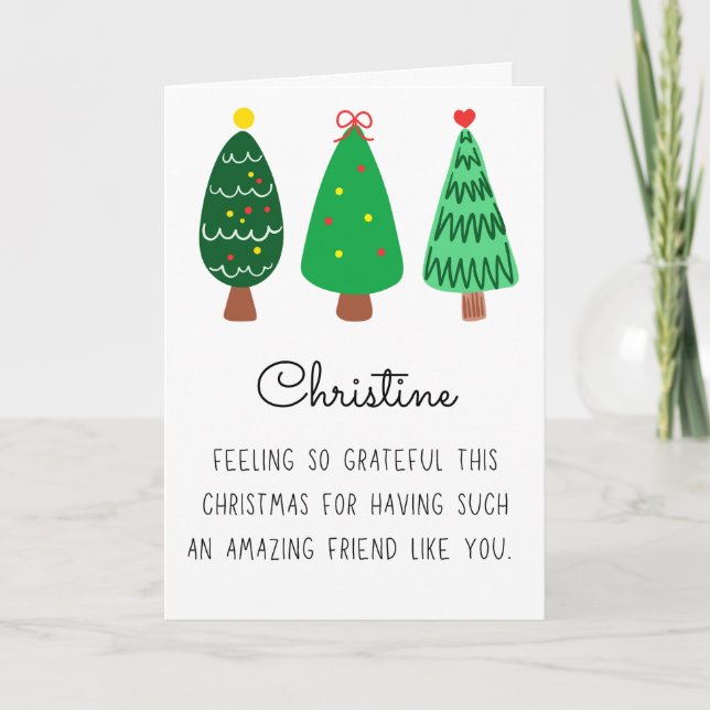 Modern Merry Christmas Friend Name Folded Holiday Card (Front)