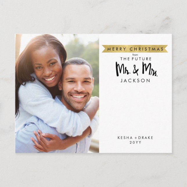 Modern Merry Christmas | Future Mr. and Mrs. Photo Holiday Postcard (Front)
