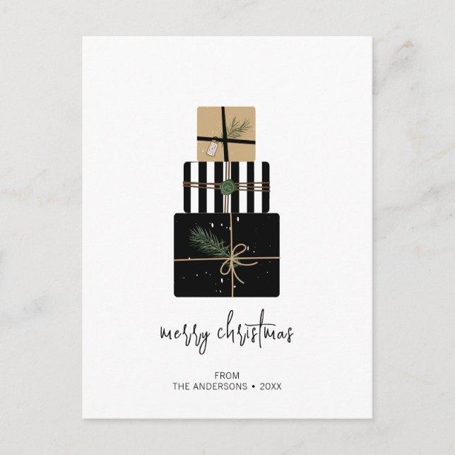 Modern Merry Christmas Gifts Holiday Postcard (Front)