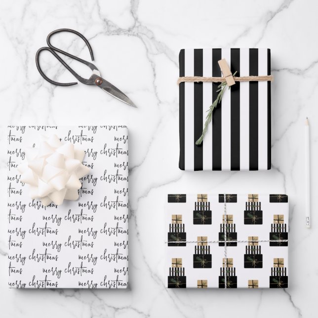 Modern Merry Christmas Gifts Holiday Wrapping Paper Sheet (Front)