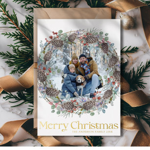 Modern Merry Christmas Gold & White Family Foil Holiday Card