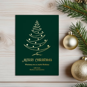 Modern Merry Christmas Green Gold Foil Holiday Card
