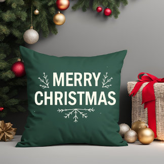 Modern Merry Christmas Green Script Family Cushion