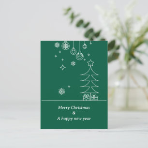 Modern Merry Christmas Green White Holiday Postcard