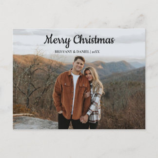 Modern Merry Christmas Hand Lettered Family Photo Postcard