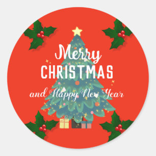 Modern merry christmas & happy new year holiday classic round sticker