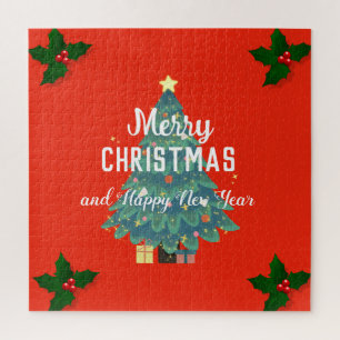 Modern merry christmas & happy new year holiday jigsaw puzzle