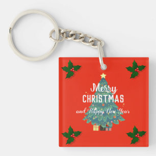 Modern merry christmas & happy new year holiday key ring