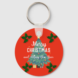 Modern merry christmas & happy new year holiday key ring