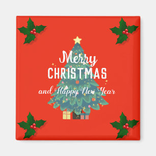 Modern merry christmas & happy new year holiday magnet