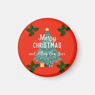 Modern merry christmas & happy new year holiday magnet
