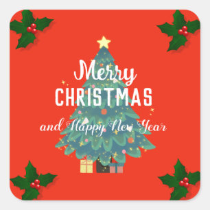 Modern merry christmas & happy new year holiday   square sticker