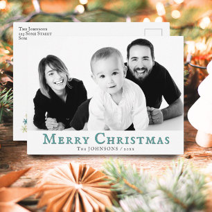 Modern Merry Christmas Holiday Photo Postcard