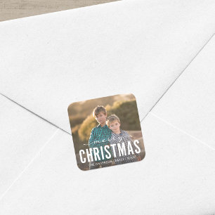 Modern Merry Christmas Holiday Photo Square Sticker