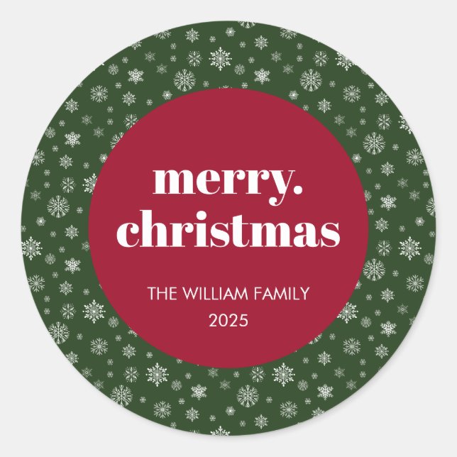 Modern Merry Christmas Holiday Red Green Classic Round Sticker (Front)
