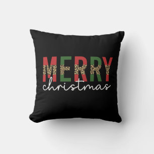 Modern Merry Christmas Leopard Print Minimalist Cushion