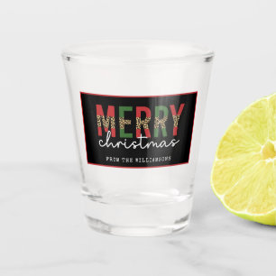 Modern Merry Christmas Leopard Print Minimalist Shot Glass