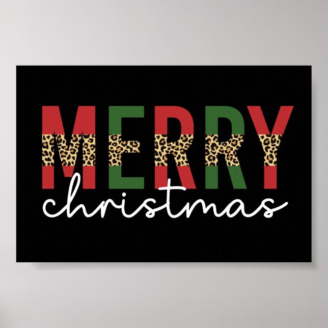 Modern Merry Christmas Leopard Print Typography (Front)