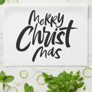 Modern Merry Christmas Lettering Christian  Tea Towel