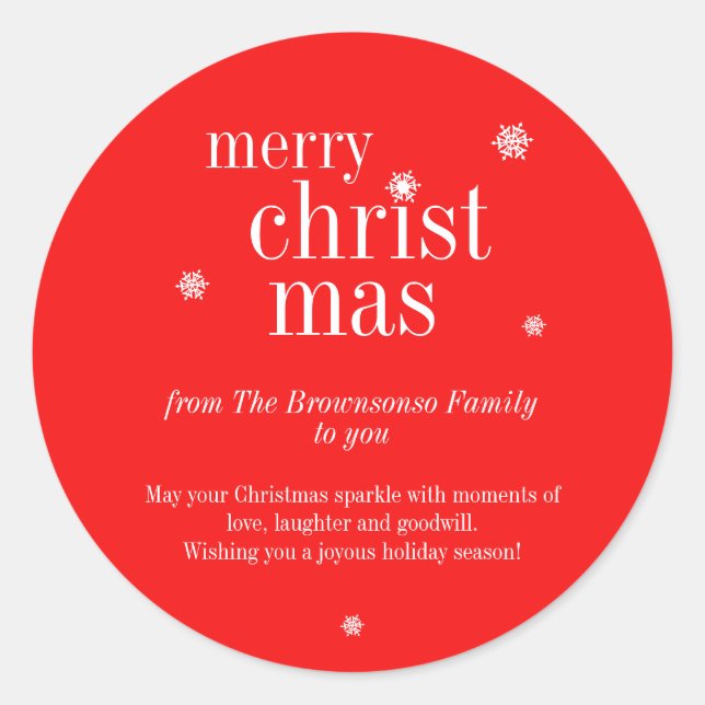 Modern Merry Christmas memory red Classic Round Sticker (Front)