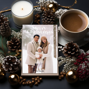 Modern Merry Christmas Minimal 1 Photo Beige  Holiday Card