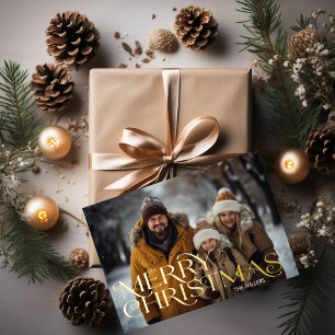 Modern Merry Christmas Minimal 1 Photo Elegant Foil Holiday Card