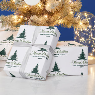 Modern Merry Christmas Minimalist  Pine Tree Gift Wrapping Paper