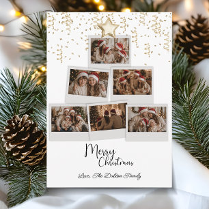 Modern Merry Christmas Multi Photo Tree Holiday Card