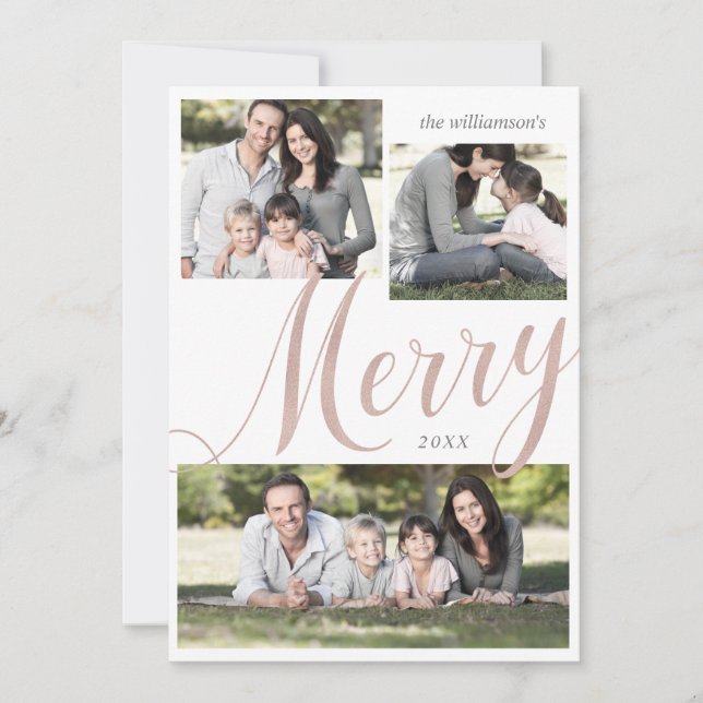 Modern Merry Christmas Multiple Photo Holiday Card (Front)